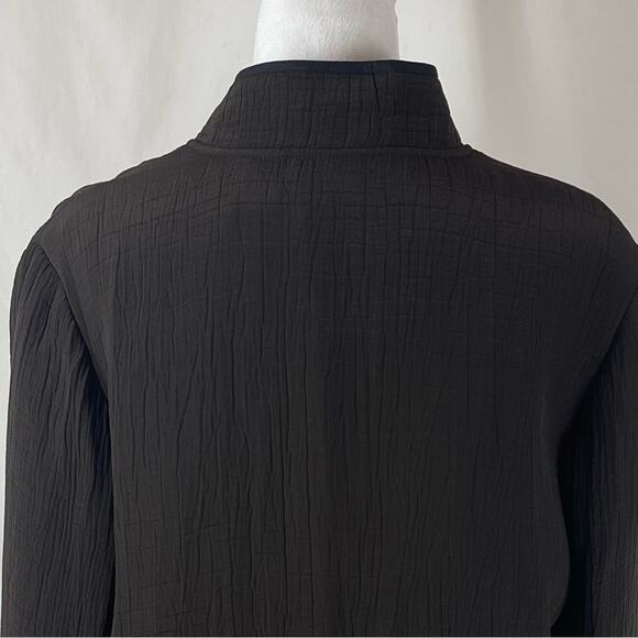 Chico’s Brown W Black Silk Trim Neutral Minimalist Jacket NWOT Size 8 - Picture 7 of 14